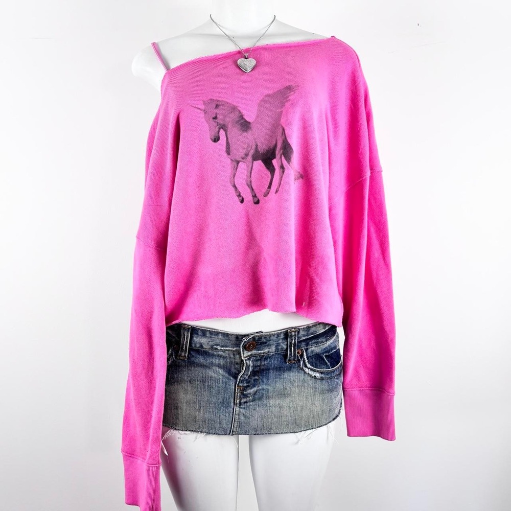 y2k hot pink unicorn cropped sweatshirt saint pink by charlotte